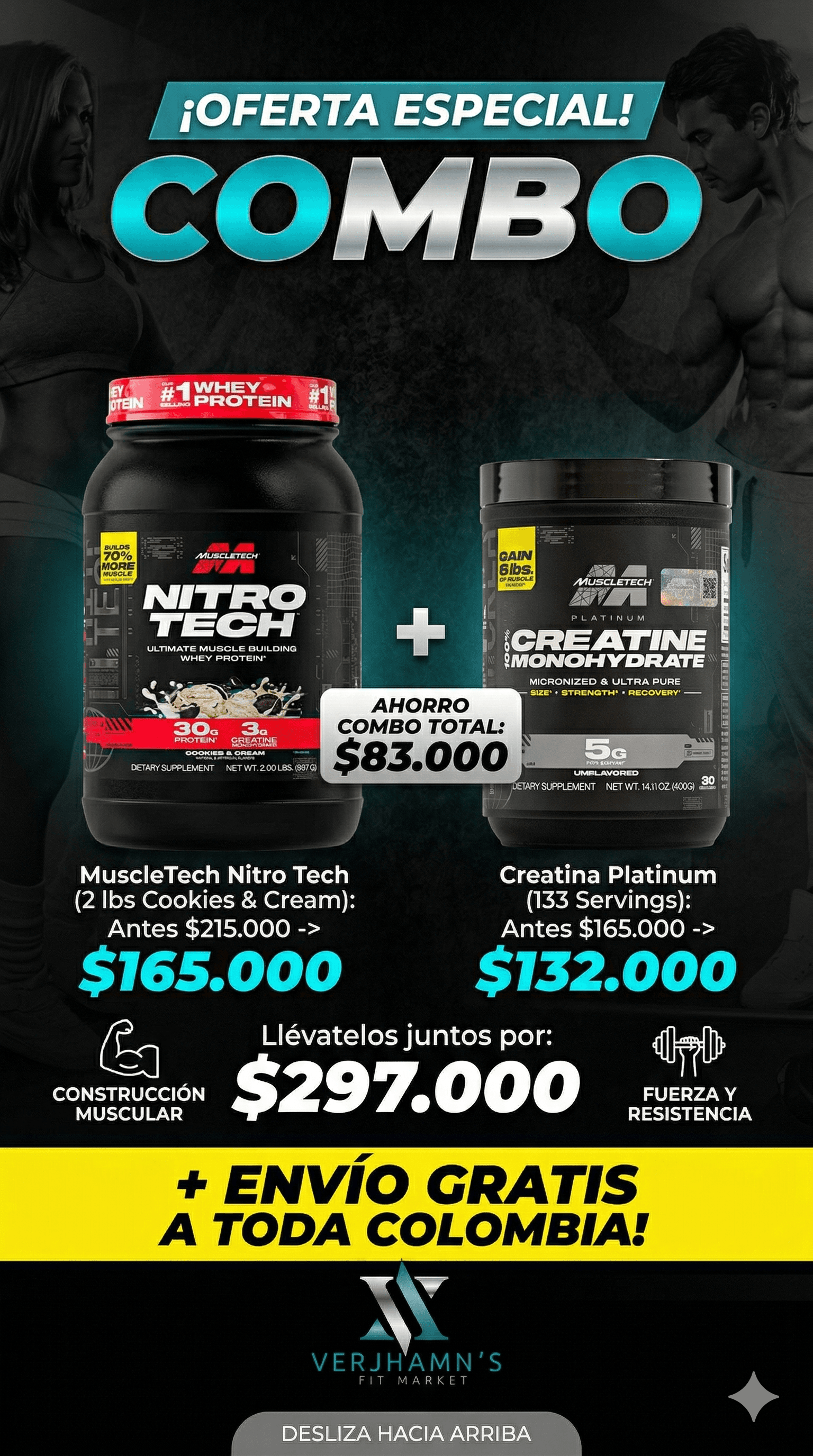Combo Especial Macroblends: NITRO TECH 2lbs + PLATINUM CREATINE 80 Serv